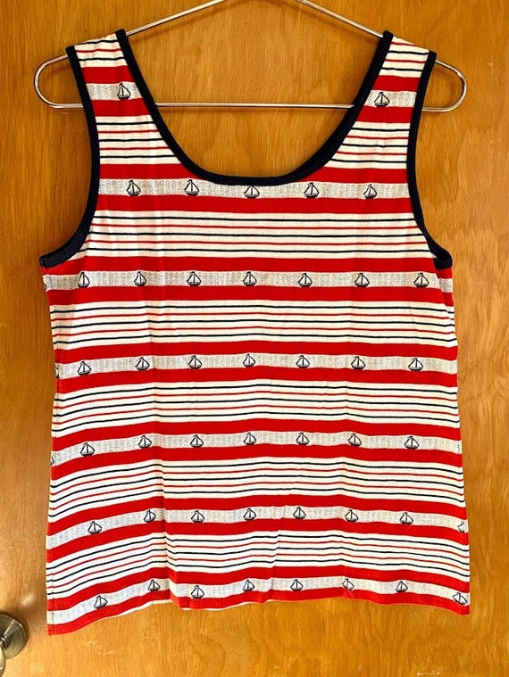 Vintage Aileen Tank Top Sailboat Red White and Bl… - image 2