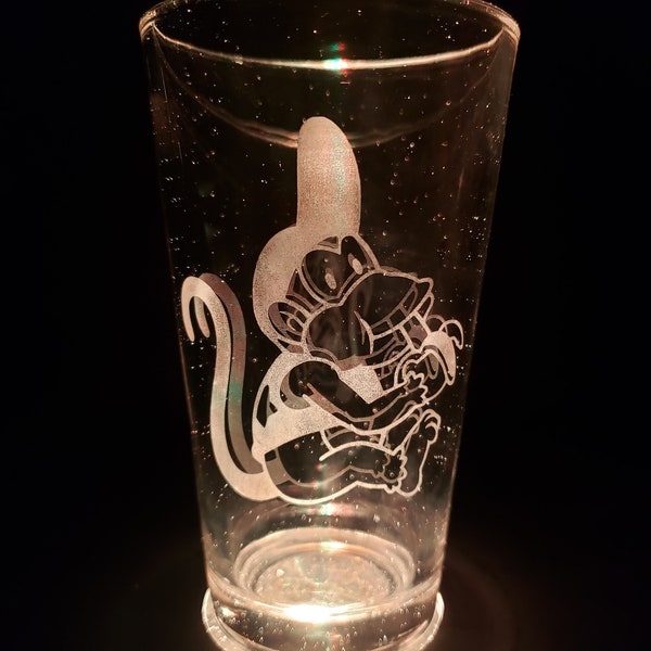 Super Mario Diddy Kong 16 oz. Etched Glass