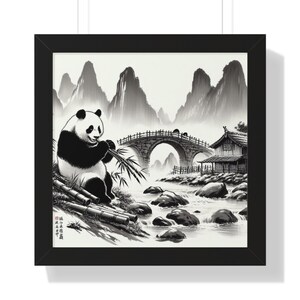 Zen Panda Poster, Tranquil Wall Art, Asian Decor, Nature Print, Gift for Animal Lovers, Home Office Decoration