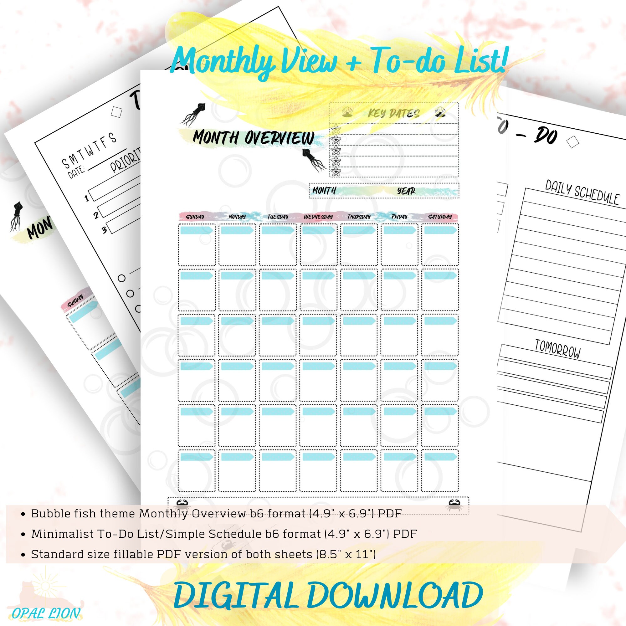 B6 Undated Monthly Printable B6 Planner Insert B6 Tn Daily Schedule ...