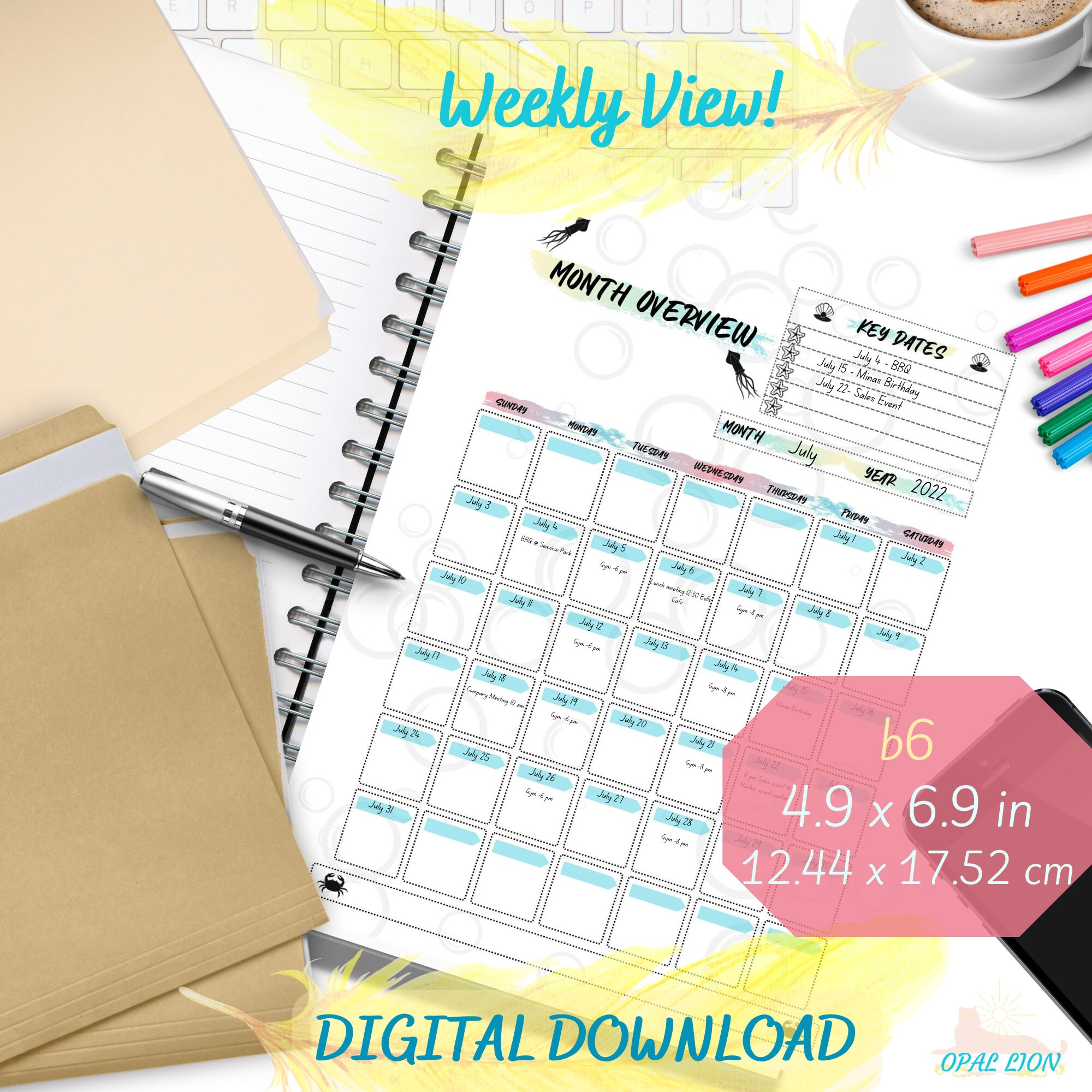 B6 Undated Monthly Printable B6 Planner Insert B6 Tn Daily Schedule ...
