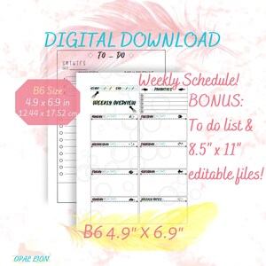 B6 Weekly Printable Inserts Ocean Theme | Undated Week At A Glance | Bonus Daily Check List + Simple Schedule Letter Size Editable PDFs