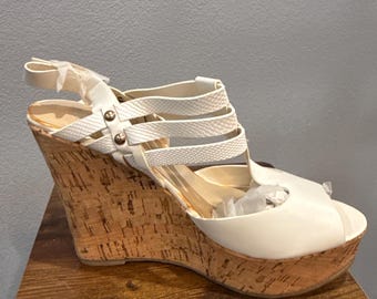 White and Black Straps  Cork Wedge Sandals – Comfortable Everyday Style