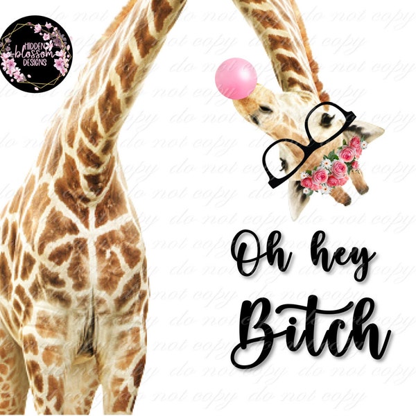 Oh Hey B*tch (Giraffe) *No Background* - 20 oz Skinny Tumbler Design - Digital File (PNG)