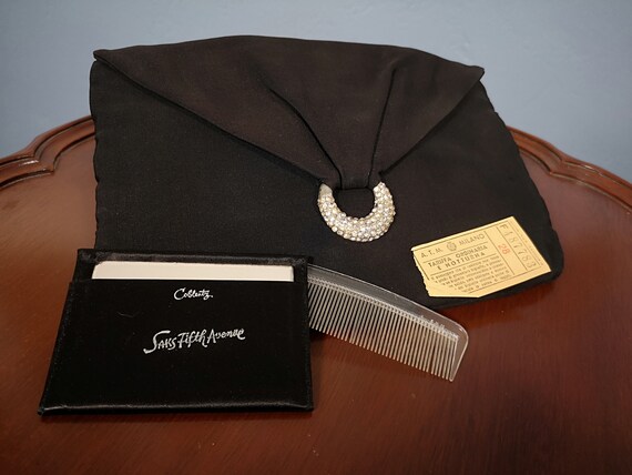 Vintage 1950s Saks Fifth Avenue Black Clutch Even… - image 1