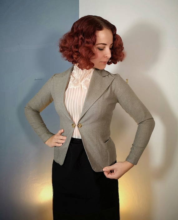 1930s Vintage Suit Jacket Blazer Light Gray Light… - image 3