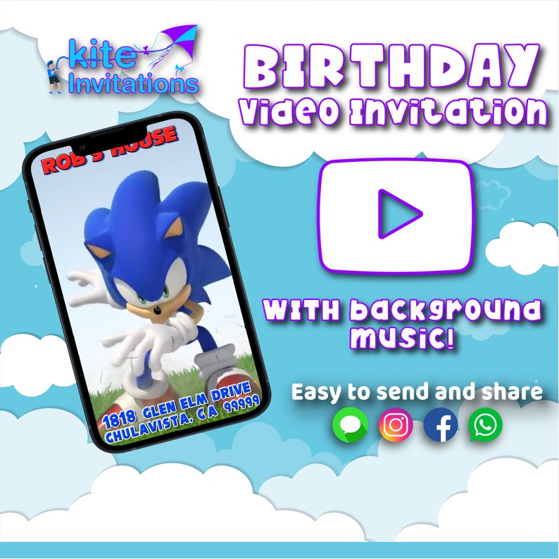Sonic Invitation Sonic Video Invitation Sonic birthday Sonic Sonic Video Sonic Theme