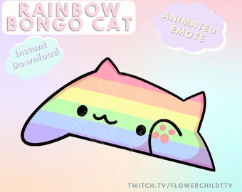 Rainbow Bongo Cat Animated Emote - Twitch | Cute, Chibi, Pride, Cartoon for Streamers