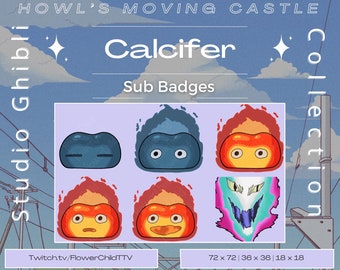 Insignias de subtítulos de Calcifer de El castillo ambulante de Howl PNG, colección temática de Studio Ghibli: kawaii, Twitch, fuego, demonio