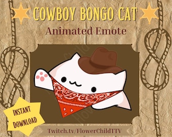 Cowboy Bongo Cat Animated Emote - Twitch | Cute, Chibi, Yeehaw, Cartoon for Streamers