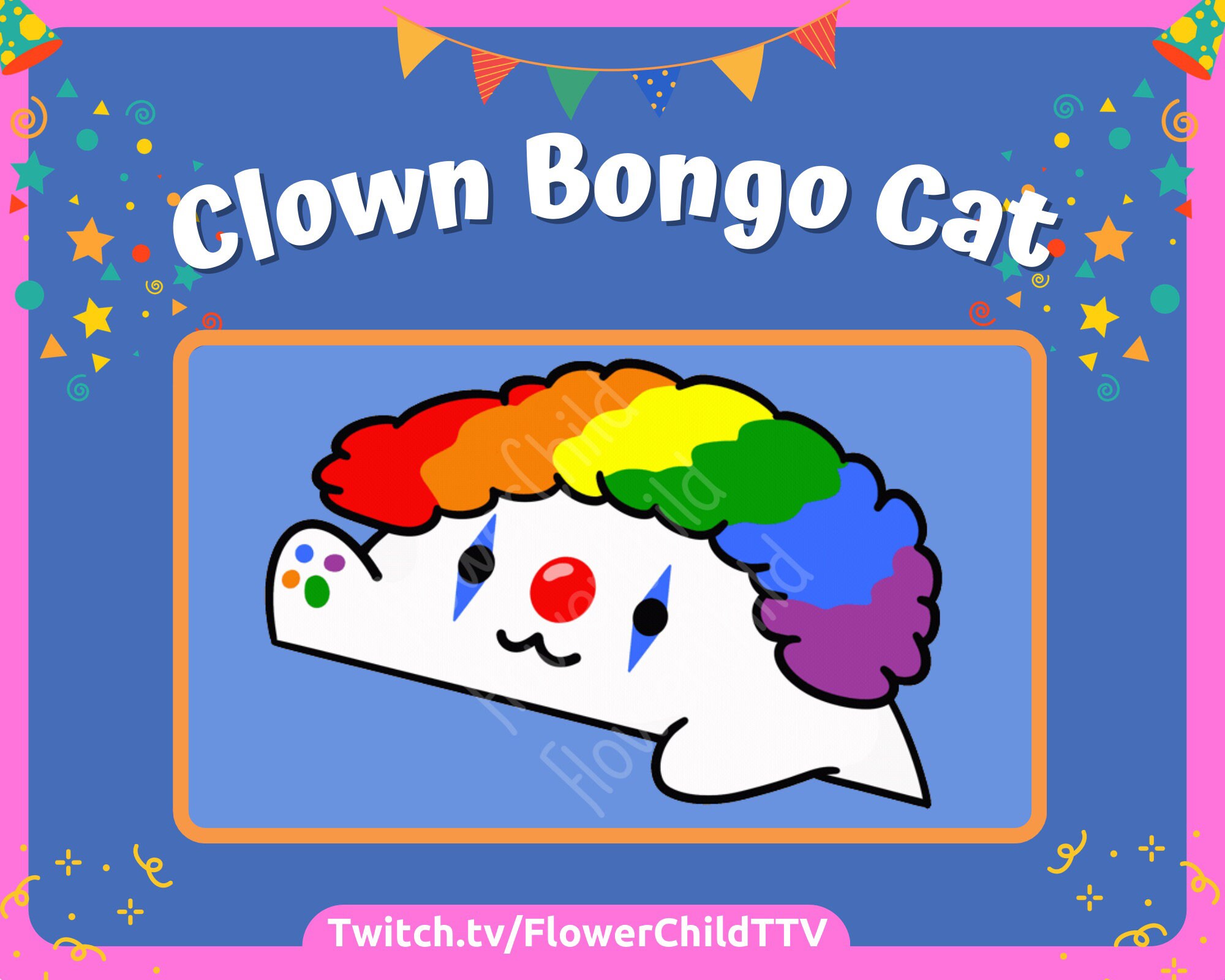 Clown Bongo Cat Animated Emote - Twitch, Youtube, Discord | Cute, Chibi, Silly, Cartoon for Streamers