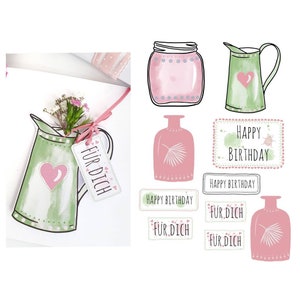 Modèle PDF de papier de conception « Vases à fleurs », téléchargement numérique, modèle de bricolage pour cartes d'anniversaire, pour vous, téléchargez immédiatement