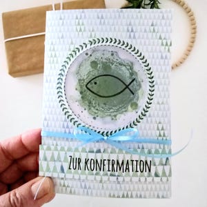 Tarjeta plegable DIY PDF para confirmación y comunión: plantilla creativa para regalos de dinero con motivo de pez en verde, regalo de dinero, tarjeta de confirmación
