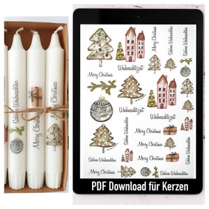 PDF template for candles &quot;Beautiful Christmas in natural tones&quot;, candle stickers as digital download A4