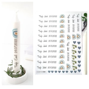 Baptism candle sticker, personalized, water slide film, candle tattoo, A4 candle film