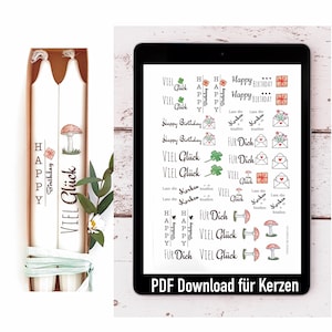 PDF template for candles &quot;Happy Birthday&quot;, candle stickers as digital download, A4