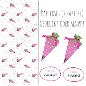 PDF Vorlage Designpapier zuckersüsse Schultüte für Karten, Anhänger und Badtelprojekte zur Einschulung als digitaler Download