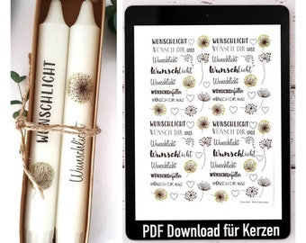 PDF template for candles "Wishlight", candle stickers as digital download, A4