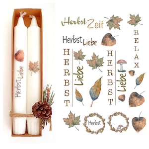 Candle tattoos Autumn lettering with colorful autumn leaves and mushrooms in A6 made of candle foil water slide film