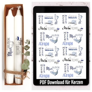PDF template for candles &quot;Meerglück&quot; candle stickers with maritime motifs as digital download in A4