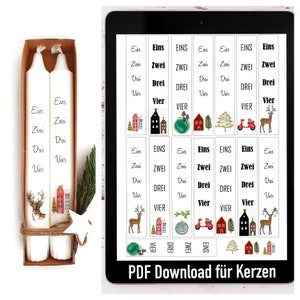PDF template for Advent candles, Advent to go, candle stickers as digital download, A4