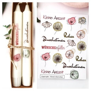 Candle tattoo "blossoms watercolor", candle stickers with sayings, water slide film for candles A6, candle film birthday flowers