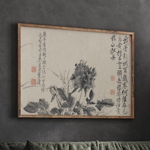 Xu Wei Chinese Wall Art, Twelve Flowers and Poems, Vintage Asian Art, Botanical Artwork, Floral Wall Decor, DIGITAL DOWNLOAD