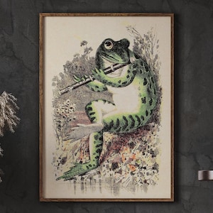 Une grenouille jouant du banjo au clair de lune affiche vintage, art déco, impression vintage, affiche rétro, téléchargement numérique