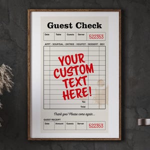 Personalisiertes Poster mit rotem Text Personalisierter Retro Diner Quittung Druck Ästhetisches Küchen Wandkunst Schrulliges druckbares Dekor - GC01