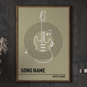 Impresión de letras de guitarra personalizadas, verde salvia y negro, póster musical personalizado, regalo musical, regalo de aniversario, canción de boda para bailar, DESCARGA DIGITAL