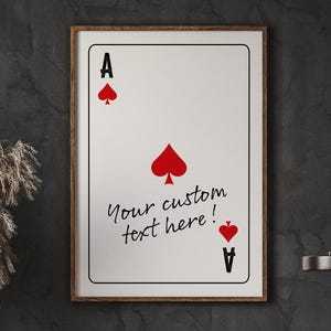 Póster personalizado de la carta As - Arte mural con texto personalizado con corazones, diamantes, tréboles, picas, labios o iconos de locura. DESCARGA DIGITAL. ACE-01