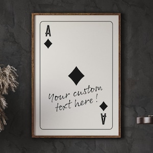 Impressão personalizada de cartas de baralho Ace, arte de parede com tipografia personalizada, decoração de quarto elegante e moderna, download digital, ACE-02