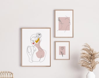 Minimalist Line Art Prints, Woman and Floral Set (Digital Download)