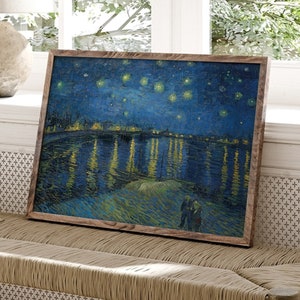 Vincent Van Gogh Sternennacht über der Rhone Vintage Druck, Landschaft, Sterne See Himmel Fluss Poster, DIGITAL DOWNLOAD