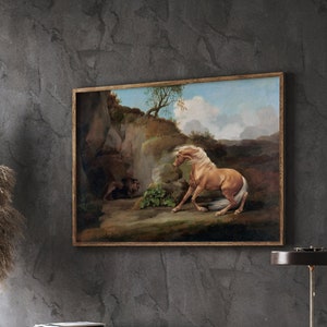 Vintage Animal Poster, Horse Frightened by a Lion, Fine Art Poster Print, Premium Posters, Wall Gallery, Wall Art, Instant Download