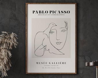 Pablo Picasso Posters, Head Dove, Wall Art, Minimalist Poster, Line Drawing, Instant Download