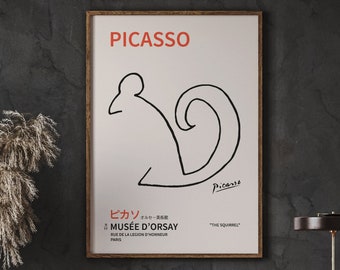 Picasso - Squirrel, Modern Art Print, Picasso Abstract Art, Line Drawing, Ideal Gift, Instant Download