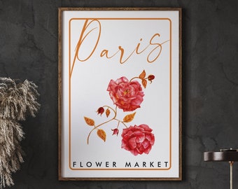 Flower Market Paris, Vintage Floral Poster, Florist Gift, Spring Wall Decor, Instant Download