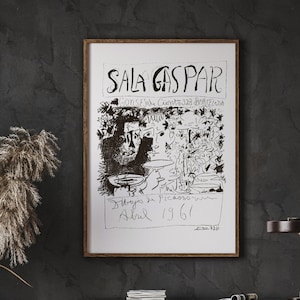 Picasso Lithographs, Pablo Picasso Sala Gaspar Poster 1961, Barcelona Graphic Print, Wall Art, Instant Download