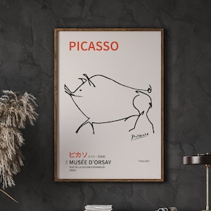 Picasso - Pig, Line Drawing Bedroom Art Print, Vintage Poster, Art Gallery, Instant Download