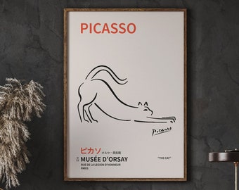 Picasso - Cat, Picasso Print, Picasso Poster, Picasso Exhibition Poster, One Line Art, Instant Download