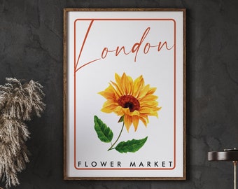 London Flower Market Sunflower Print, Botanical Art (Digital Download)
