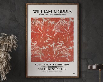 William Morris Floral Art Nouveau Poster, Orange Botanical Print (Digital Download)