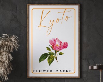 Poster bloemenmarkt Kyoto, botanische kunstprint (digitale download)