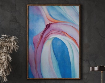Georgia O’Keeffe Music Pink and Blue Print, Abstract Floral Art (Instant Download)