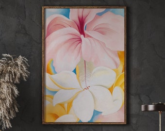 Georgia O’Keeffe Hibiscus Plumeria Print, Tropical Flower Abstraction (Instant Download)