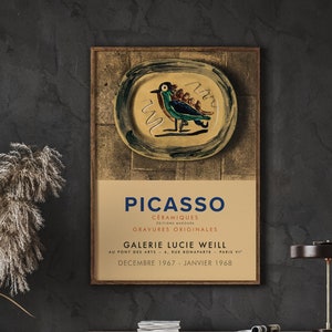 Impresión de póster de la exposición Cerámicas de Picasso, Galerie Lucie Weill Paris, impresiones para decoración de hogar o oficina, descarga instantánea