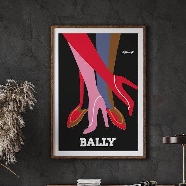 vintage Bally Legs Woman Shoes poster, Villemot, vintage Wall Art, Bally Posters, Wall Art Decor, Home Decor, Instant Download