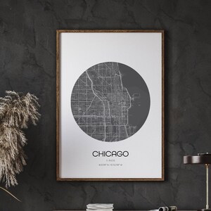 Impresiones de mapas de Chicago, mapa de la ciudad mundial, cartel de mapas, arte de dormitorio, impresión de mapas modernos, descarga instantánea