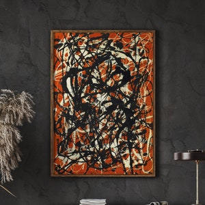 Jackson Pollock Poster, rot-schwarze abstrakte Kunst, moderne Wandkunst, Home Wand Dekoration, Instant Download